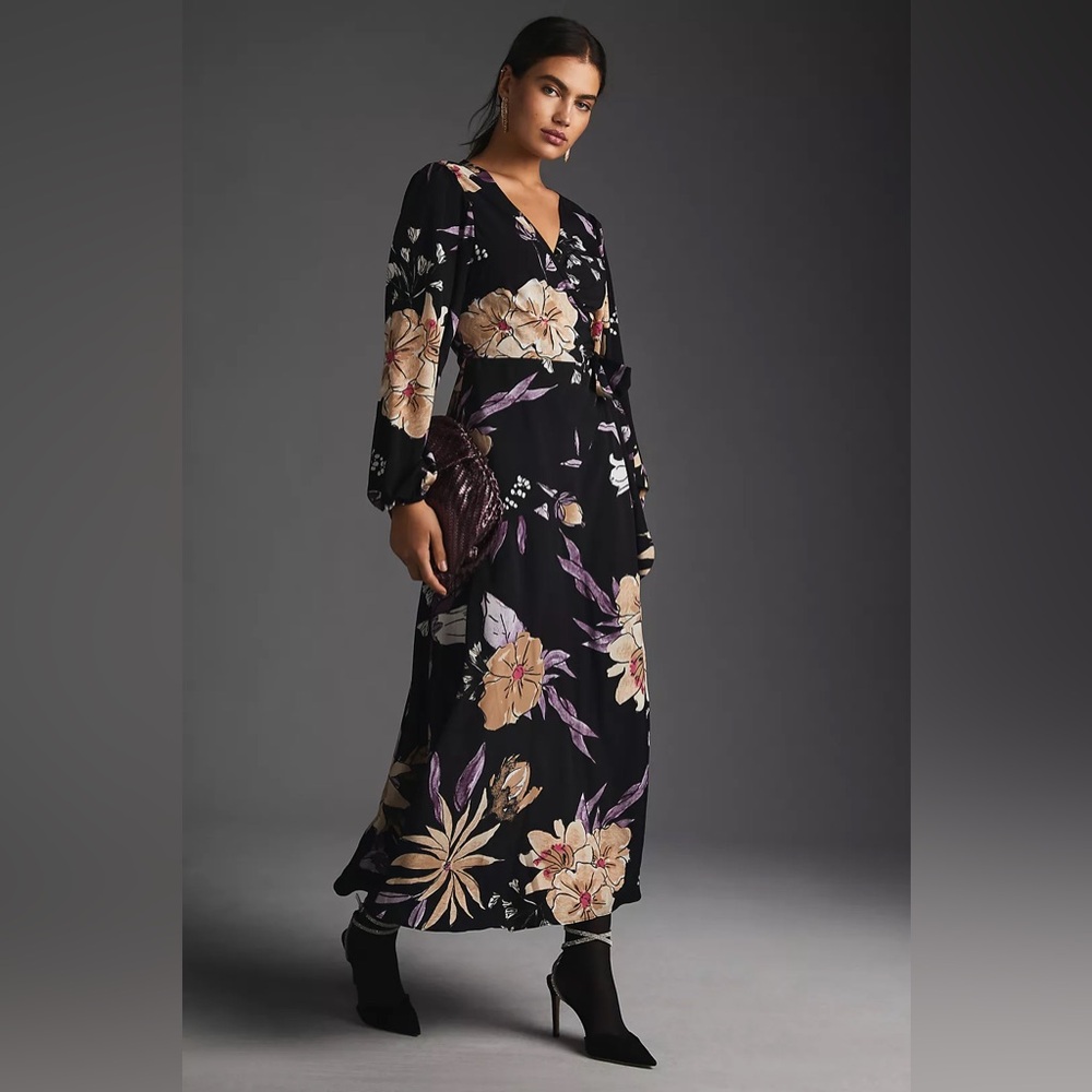 Anthropologie Hutch Wrap Long Sleeve Maxi Dress floral print romantic size MP - Picture 2 of 16